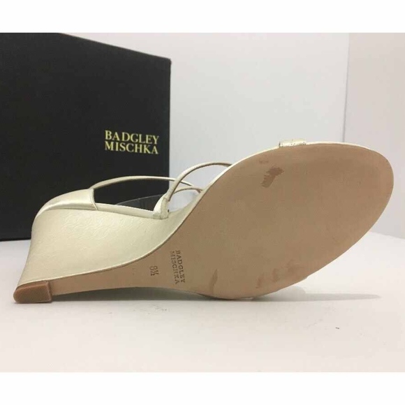 Badgley Mischka Bridal Wedge Heel Sandals Ivory - Picture 8 of 8